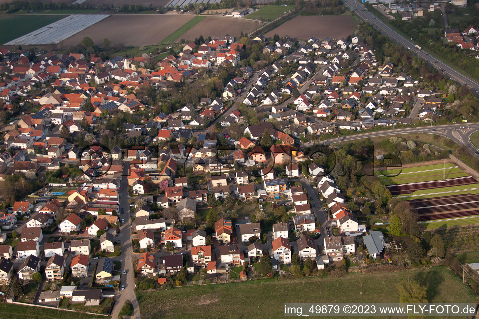 District Schauernheim in Dannstadt-Schauernheim in the state Rhineland-Palatinate, Germany seen from above