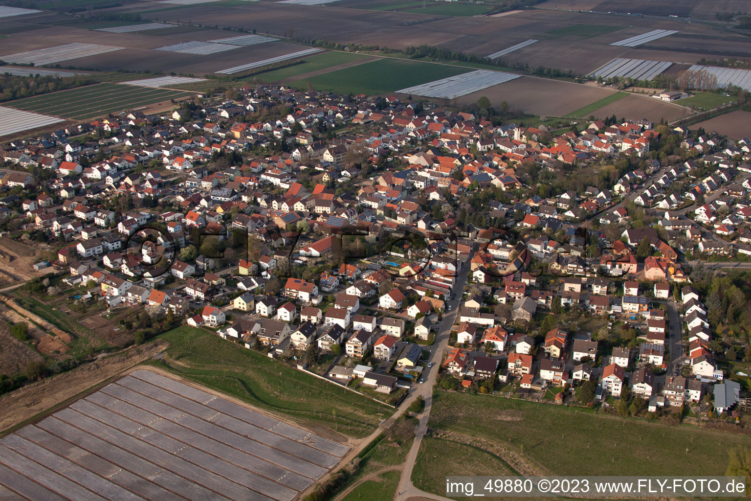District Schauernheim in Dannstadt-Schauernheim in the state Rhineland-Palatinate, Germany from the plane