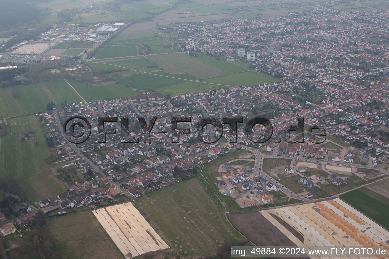 Aerial view of Haßloch in the state Rhineland-Palatinate, Germany