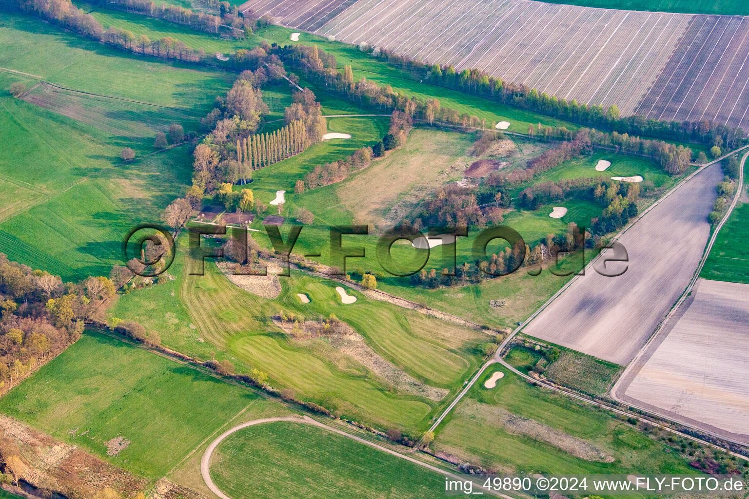 Aerial photograpy of Golf course of the Golf Club Pfalz in the district Geinsheim in Neustadt an der Weinstraße in the state Rhineland-Palatinate, Germany