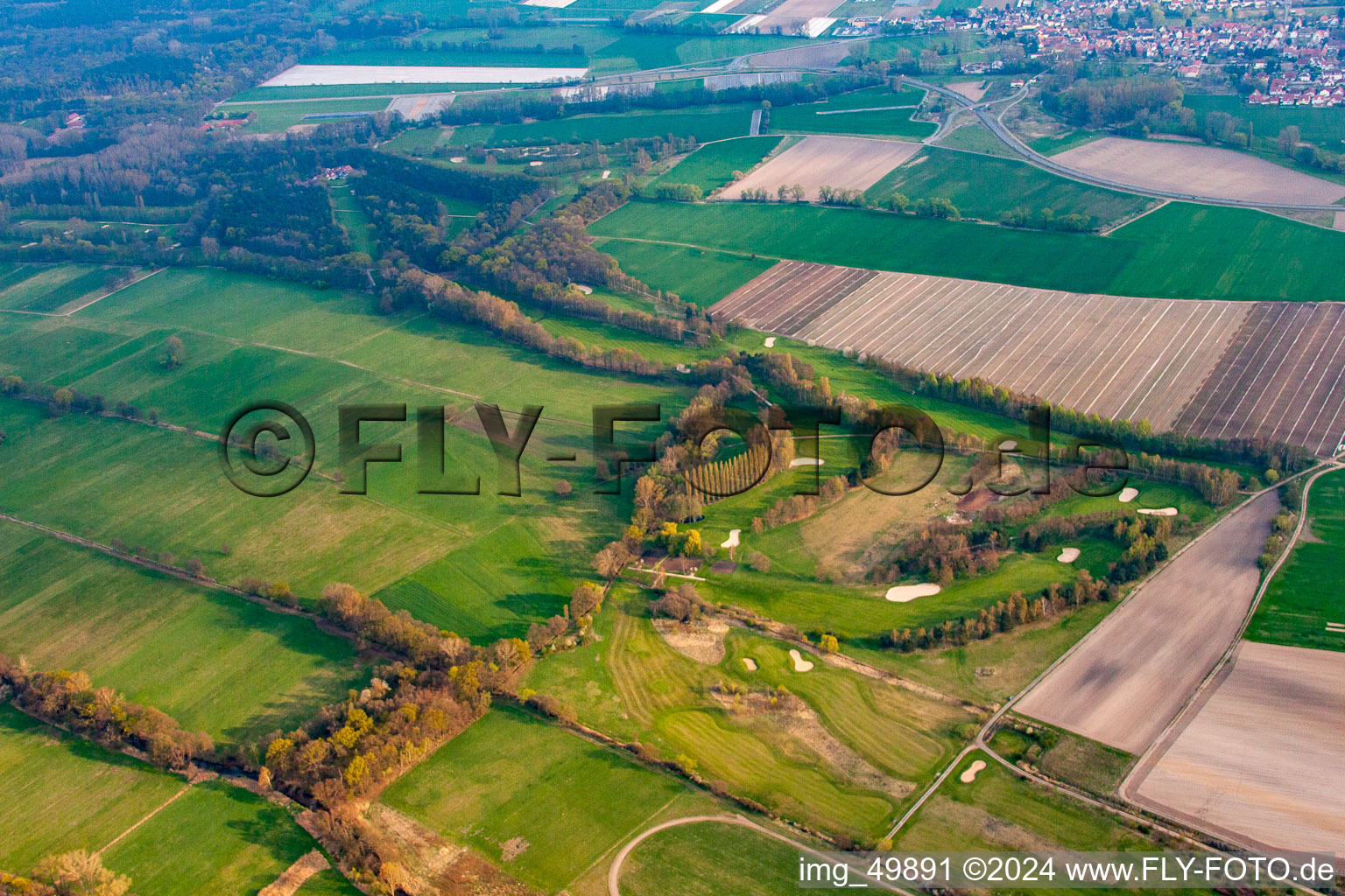 Oblique view of Golf course of the Golf Club Pfalz in the district Geinsheim in Neustadt an der Weinstraße in the state Rhineland-Palatinate, Germany