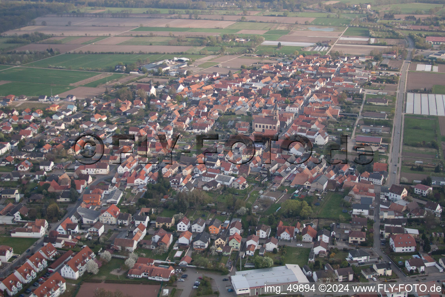 Oblique view of Zeiskam in the state Rhineland-Palatinate, Germany