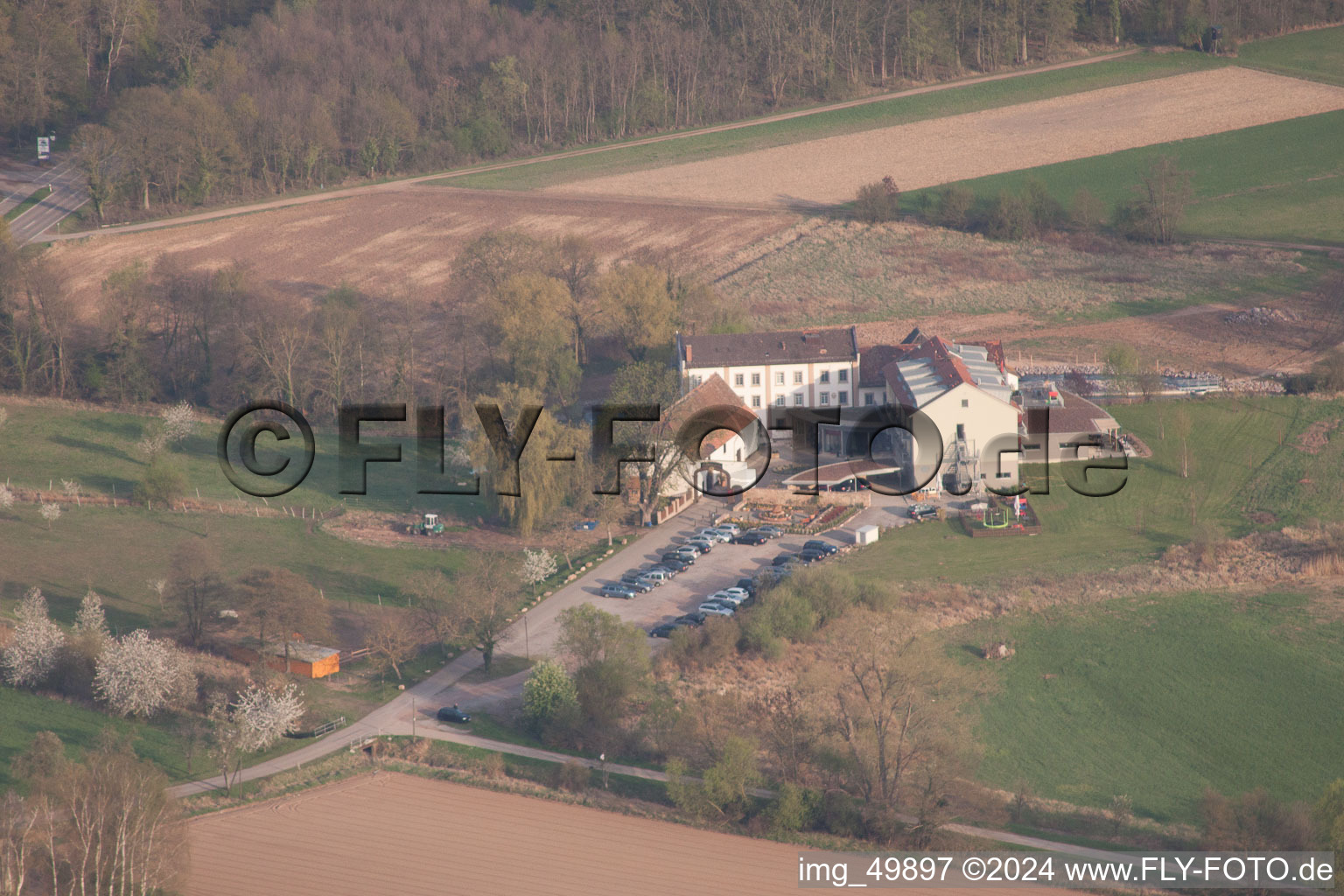 Oblique view of Zeiskamer Mill in Zeiskam in the state Rhineland-Palatinate, Germany