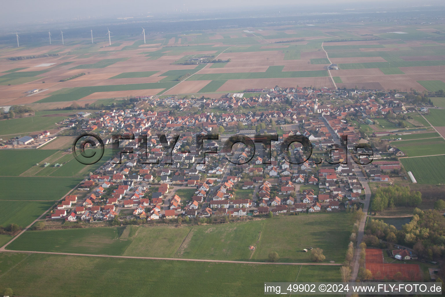 District Ottersheim in Ottersheim bei Landau in the state Rhineland-Palatinate, Germany from the plane