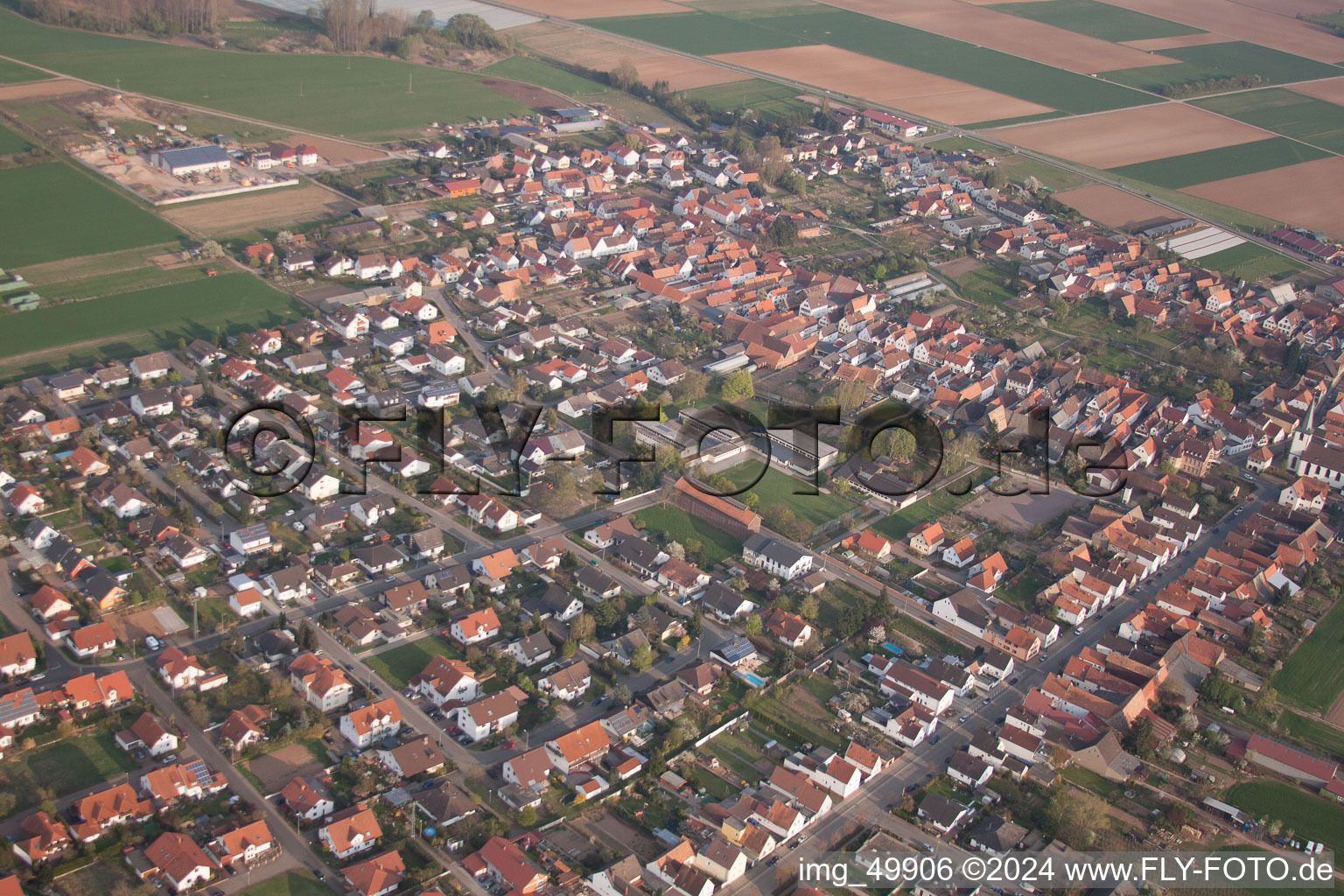 Ottersheim bei Landau in the state Rhineland-Palatinate, Germany seen from a drone