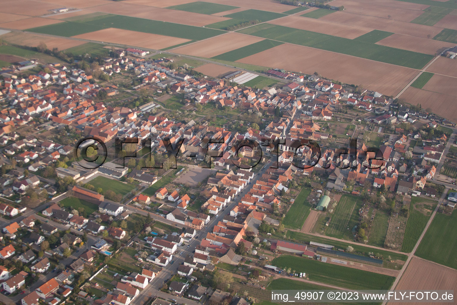 Aerial view of Ottersheim bei Landau in the state Rhineland-Palatinate, Germany