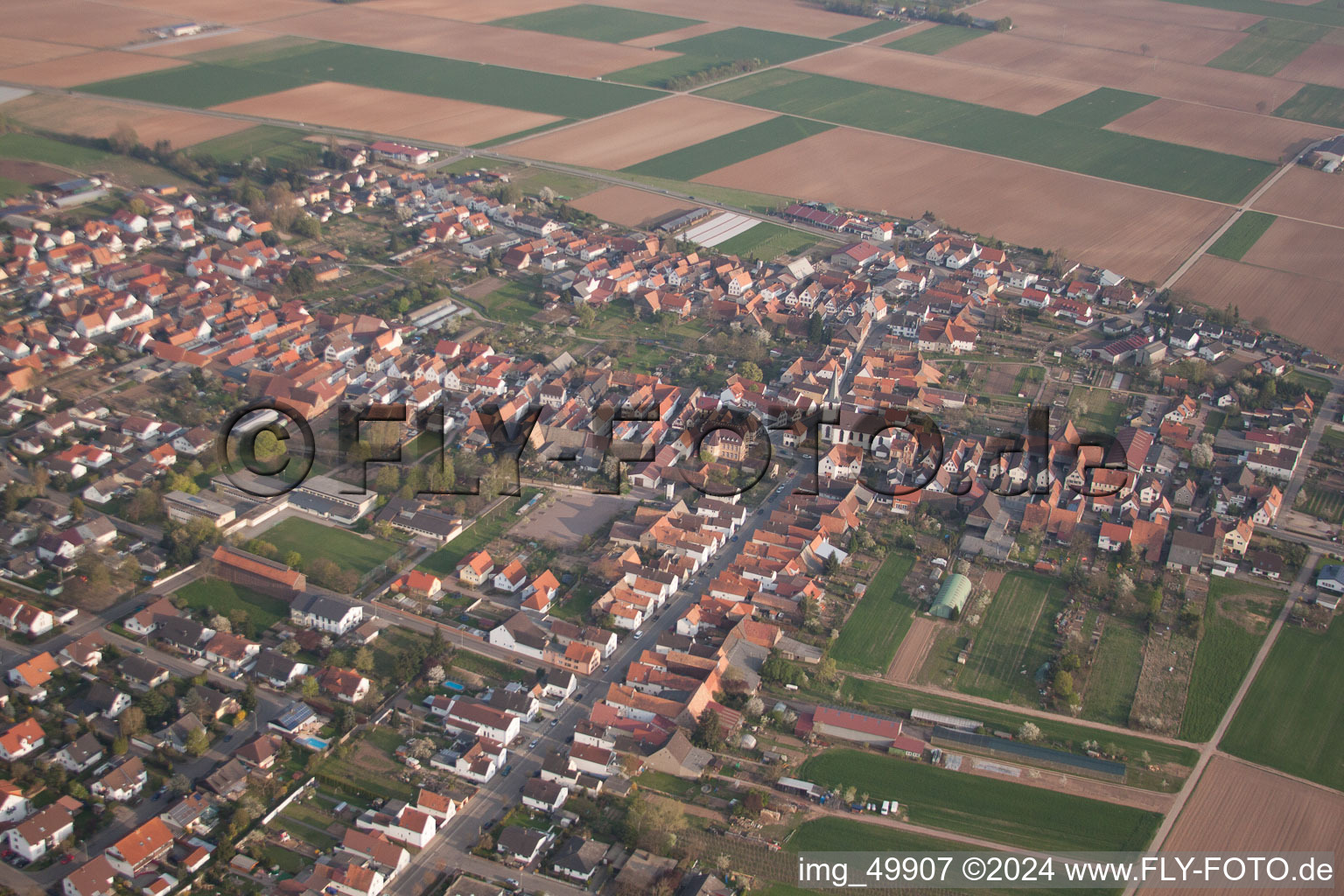 District Ottersheim in Ottersheim bei Landau in the state Rhineland-Palatinate, Germany from the drone perspective