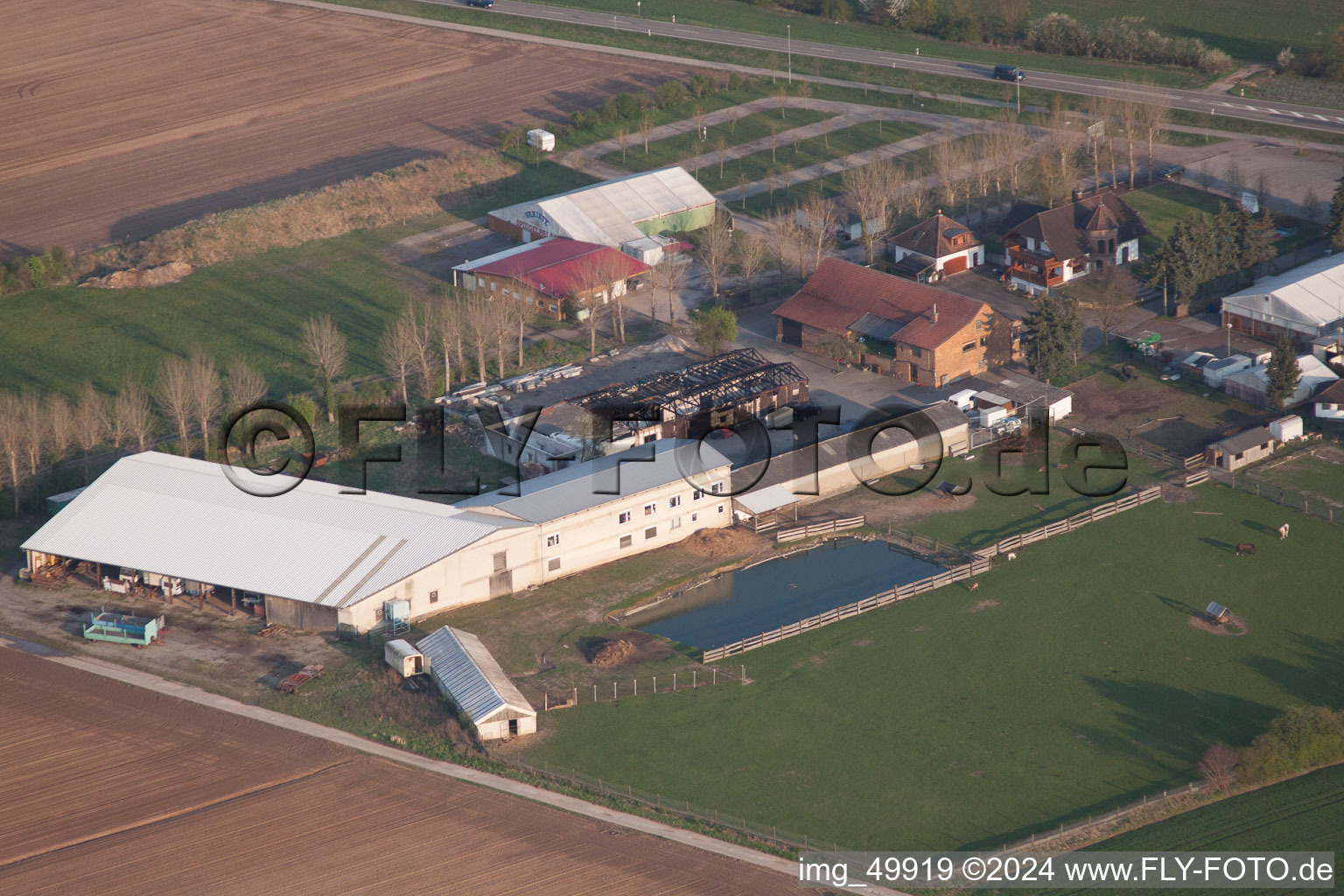 Aerial view of Adamshof, after the fire in the Easter egg painting hall in Kandel in the state Rhineland-Palatinate, Germany