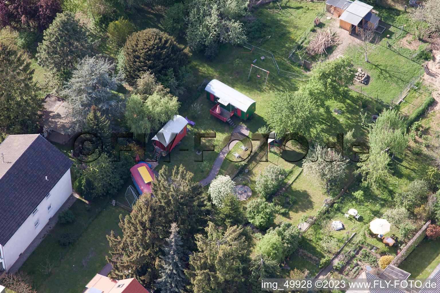 Drone image of Saarstrasse Villa Kunterbunt in Kandel in the state Rhineland-Palatinate, Germany
