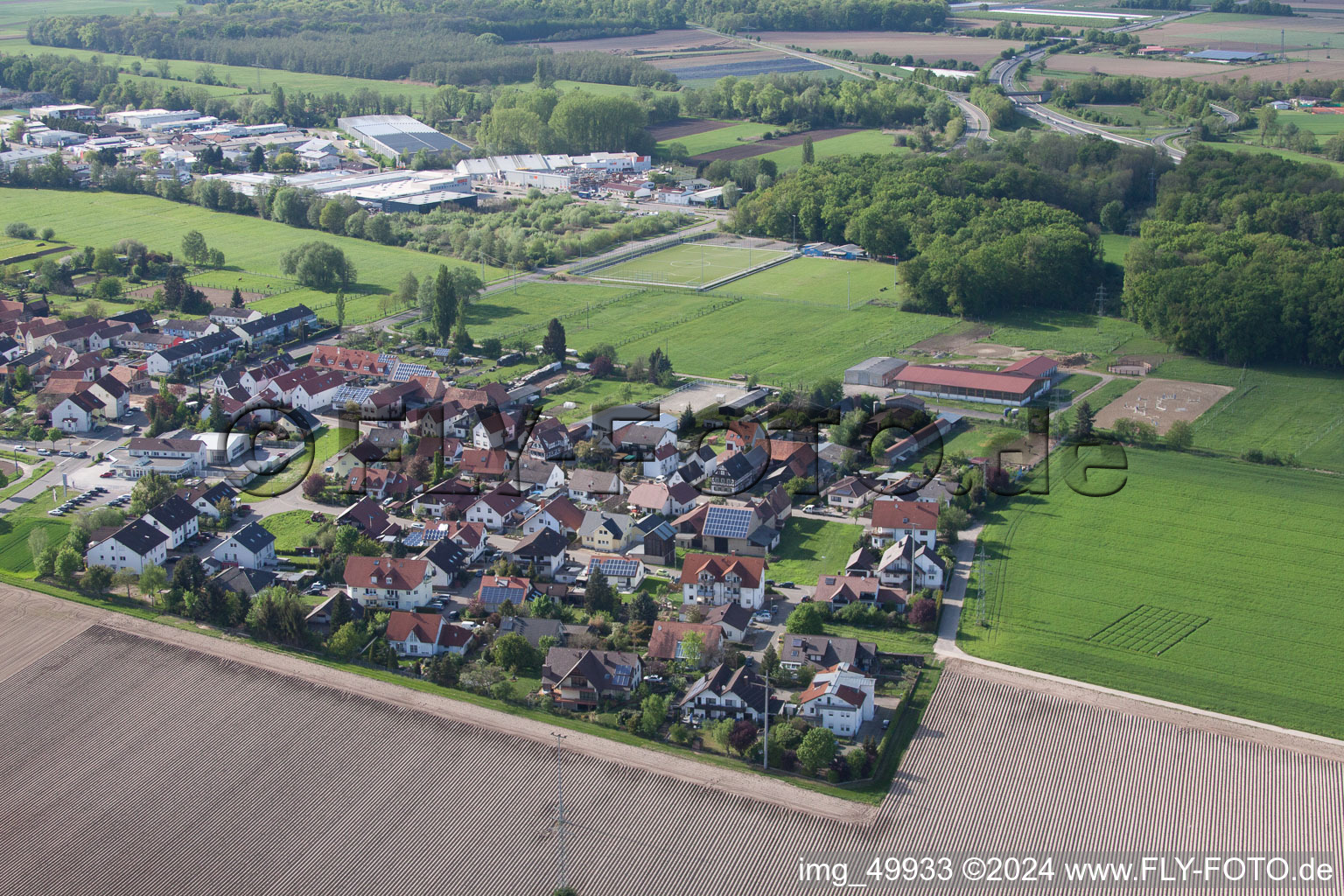 Bird's eye view of District Minderslachen in Kandel in the state Rhineland-Palatinate, Germany