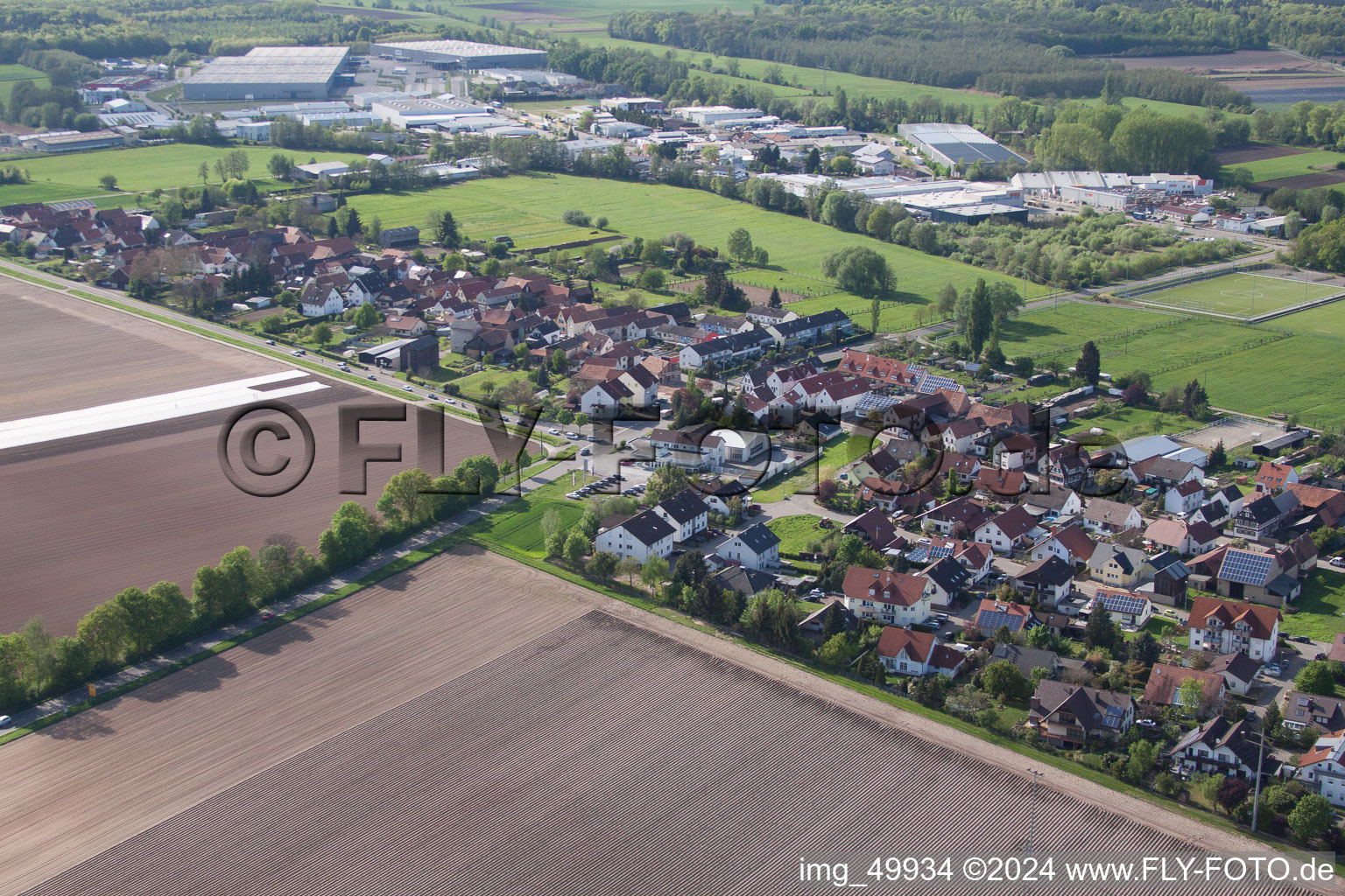 District Minderslachen in Kandel in the state Rhineland-Palatinate, Germany viewn from the air