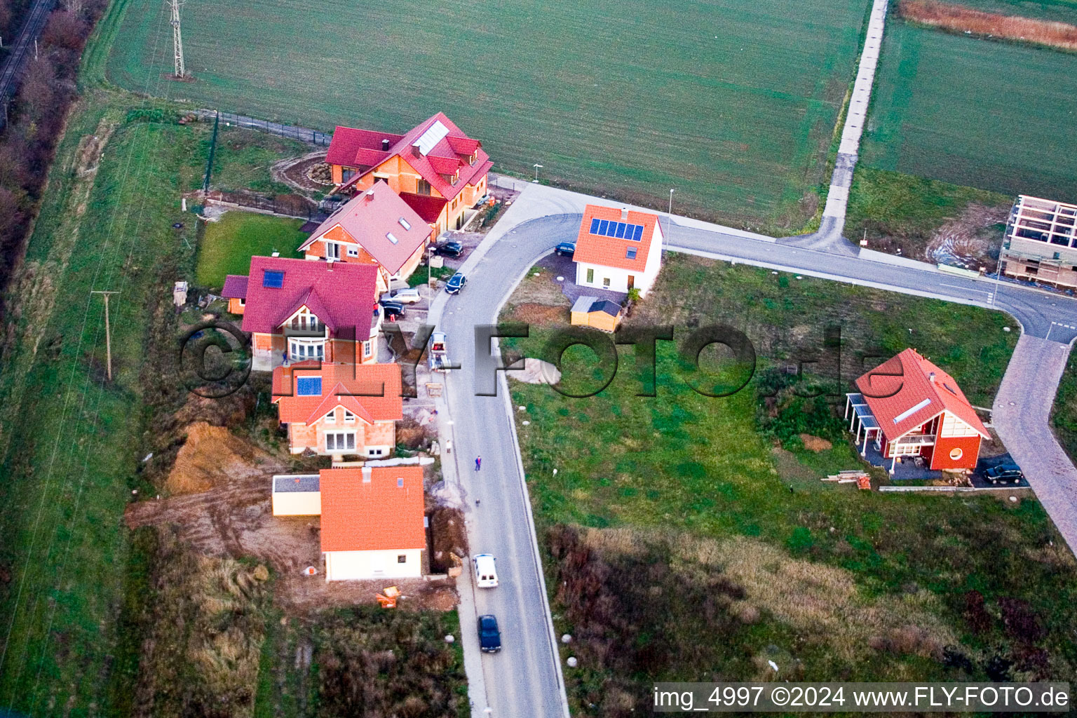 New development area in the NE in the district Schaidt in Wörth am Rhein in the state Rhineland-Palatinate, Germany seen from above