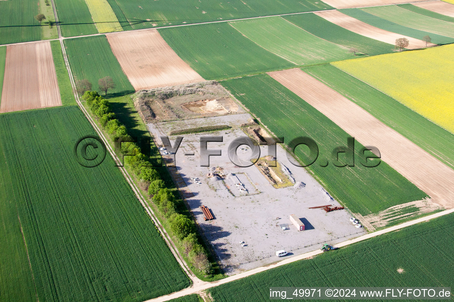 Construction site of geo themral power plants and exhaust towers of thermal power station in Herxheimweyher in the state Rhineland-Palatinate, Germany