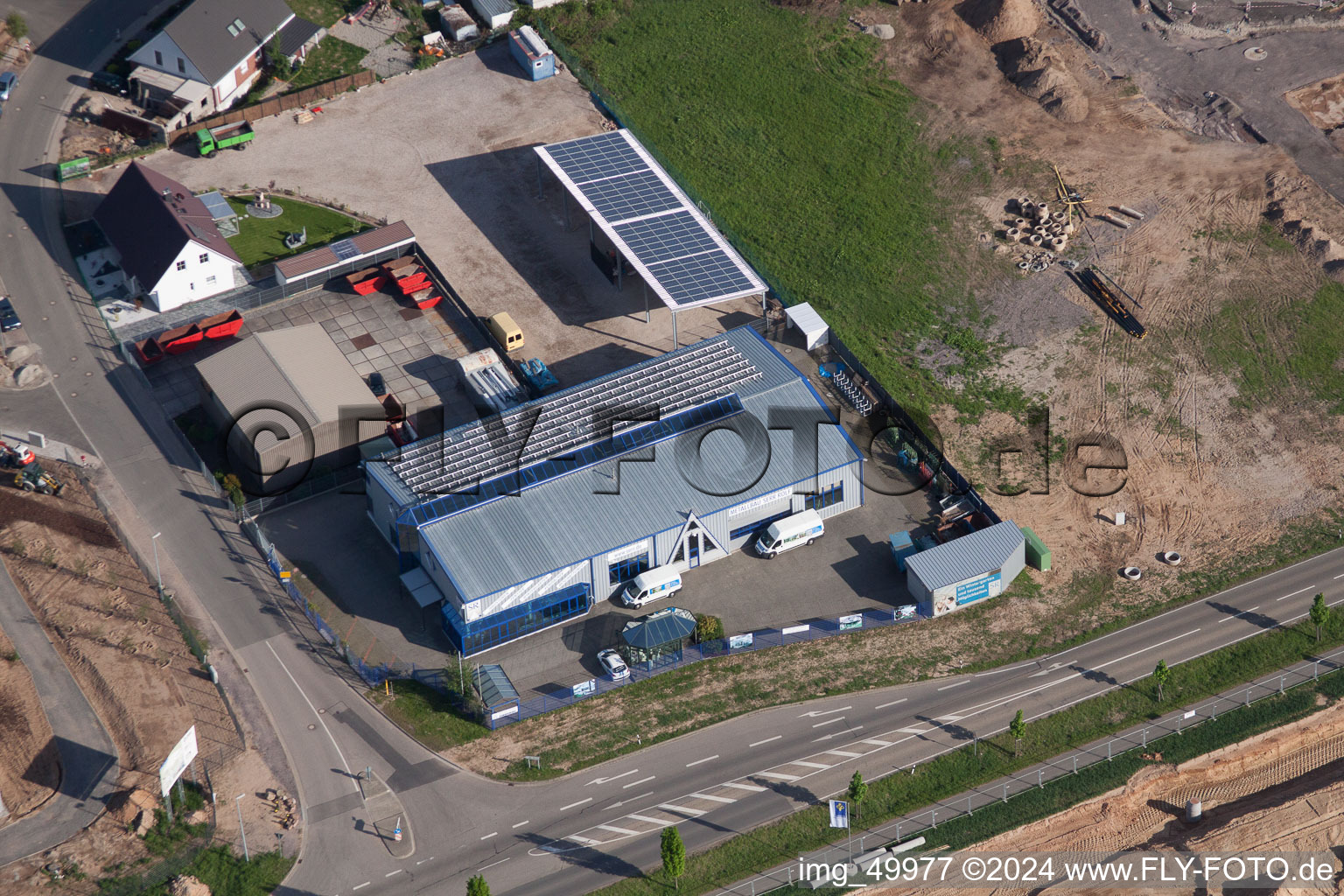 Aerial view of North industrial area in Rülzheim in the state Rhineland-Palatinate, Germany