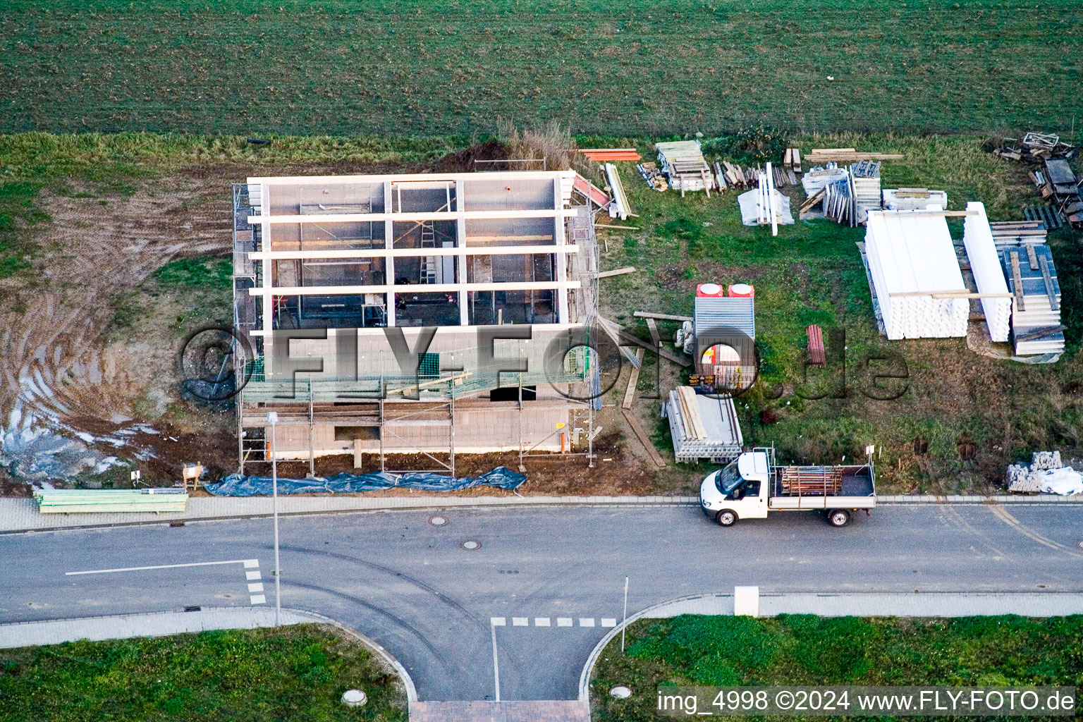 New development area in the NE in the district Schaidt in Wörth am Rhein in the state Rhineland-Palatinate, Germany from the plane