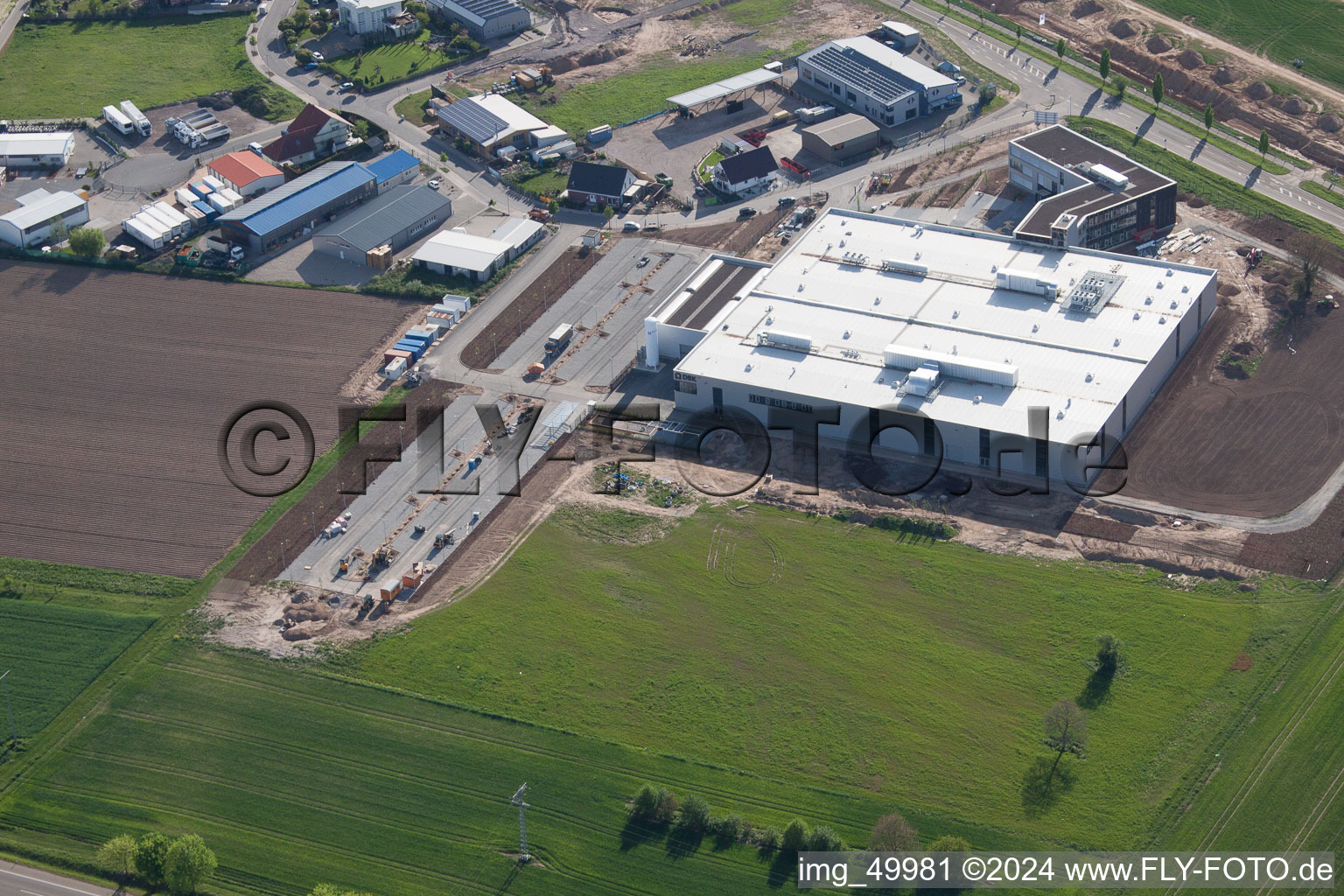 Oblique view of New DBK building in Rülzheim in the state Rhineland-Palatinate, Germany