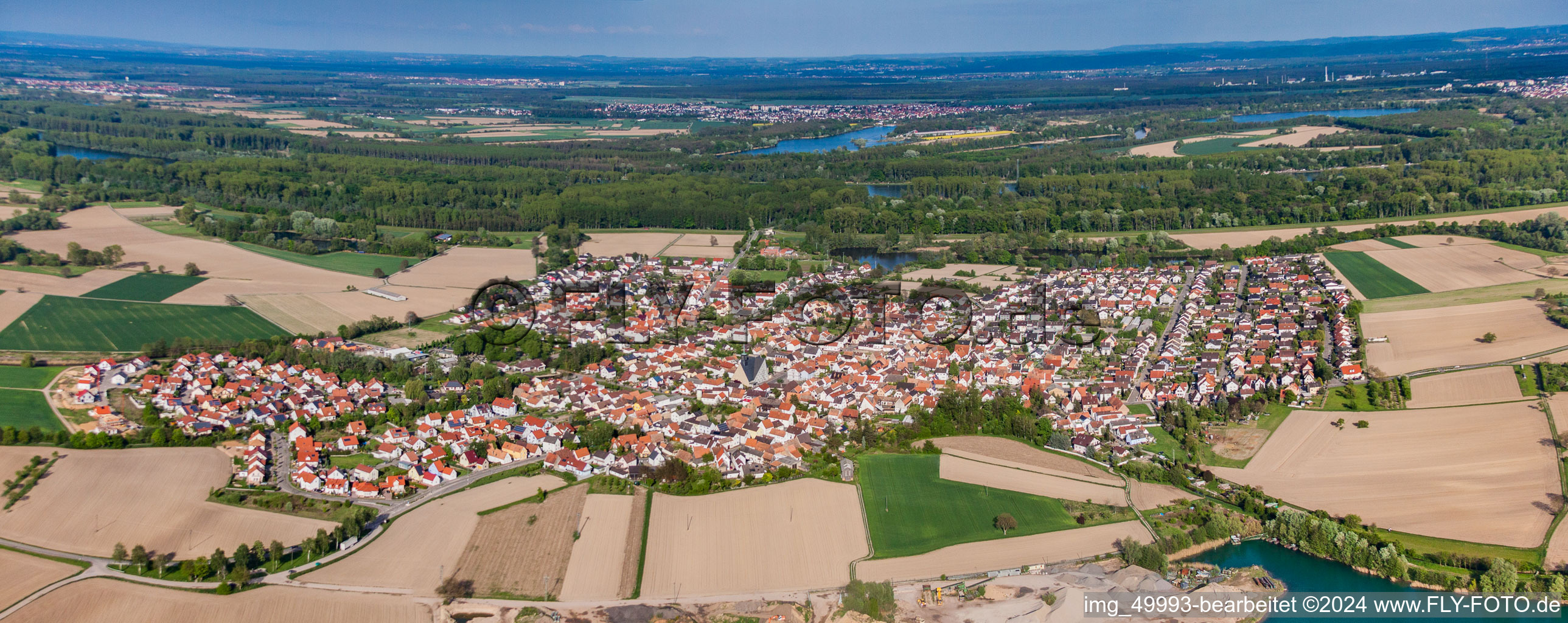 Bird's eye view of Leimersheim in the state Rhineland-Palatinate, Germany