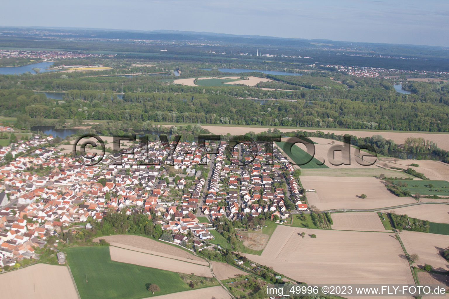 Bird's eye view of Leimersheim in the state Rhineland-Palatinate, Germany