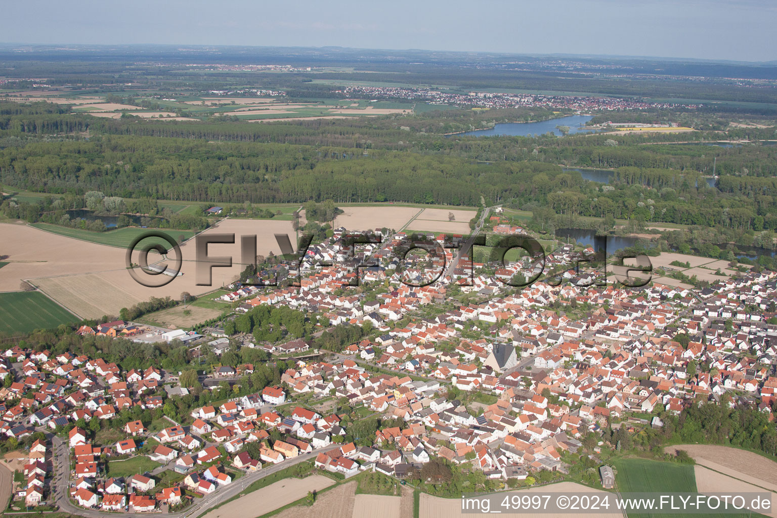 Drone recording of Leimersheim in the state Rhineland-Palatinate, Germany