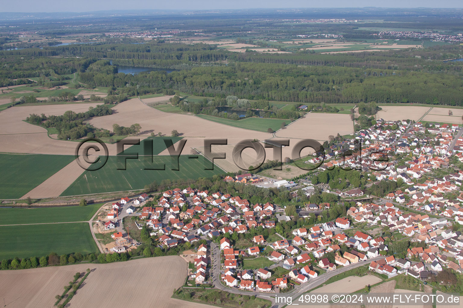 Drone image of Leimersheim in the state Rhineland-Palatinate, Germany