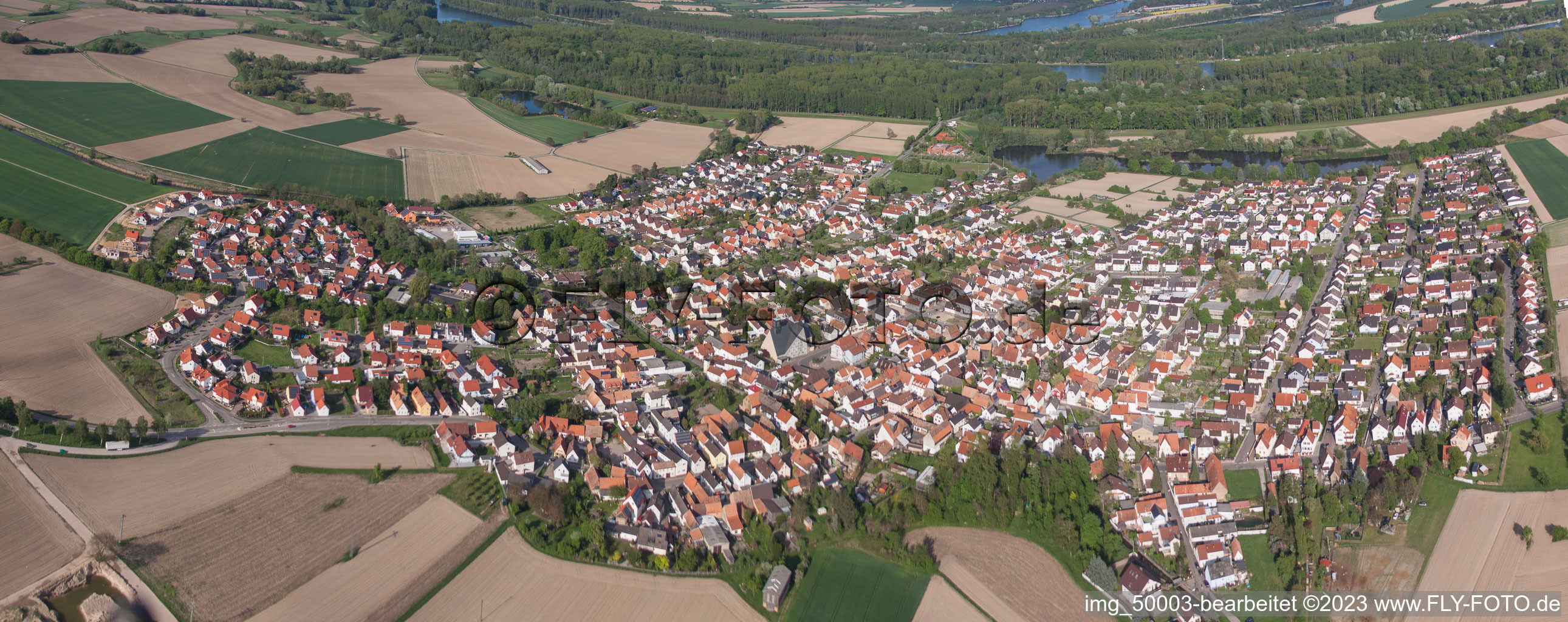Drone image of Leimersheim in the state Rhineland-Palatinate, Germany