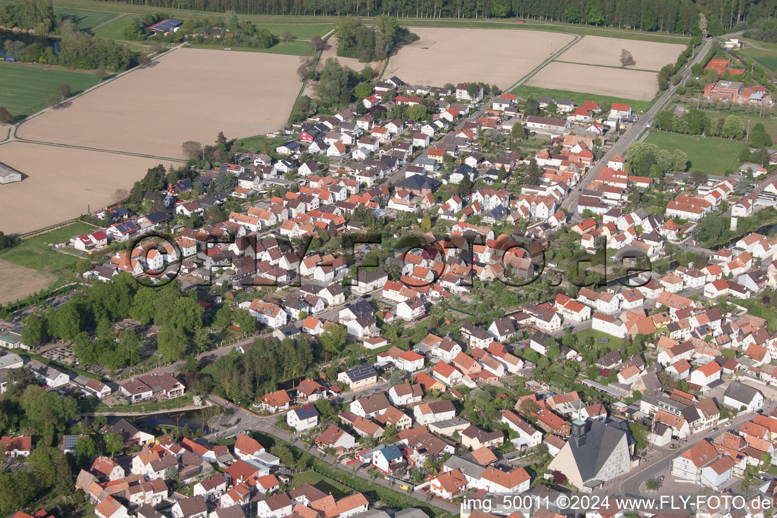 Leimersheim in the state Rhineland-Palatinate, Germany seen from a drone