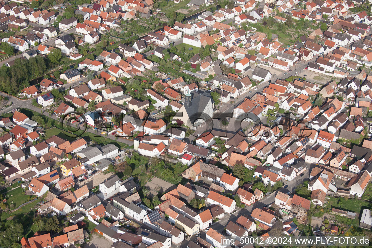 Aerial view of Leimersheim in the state Rhineland-Palatinate, Germany