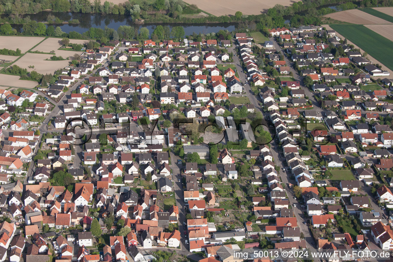 Aerial view of Leimersheim in the state Rhineland-Palatinate, Germany