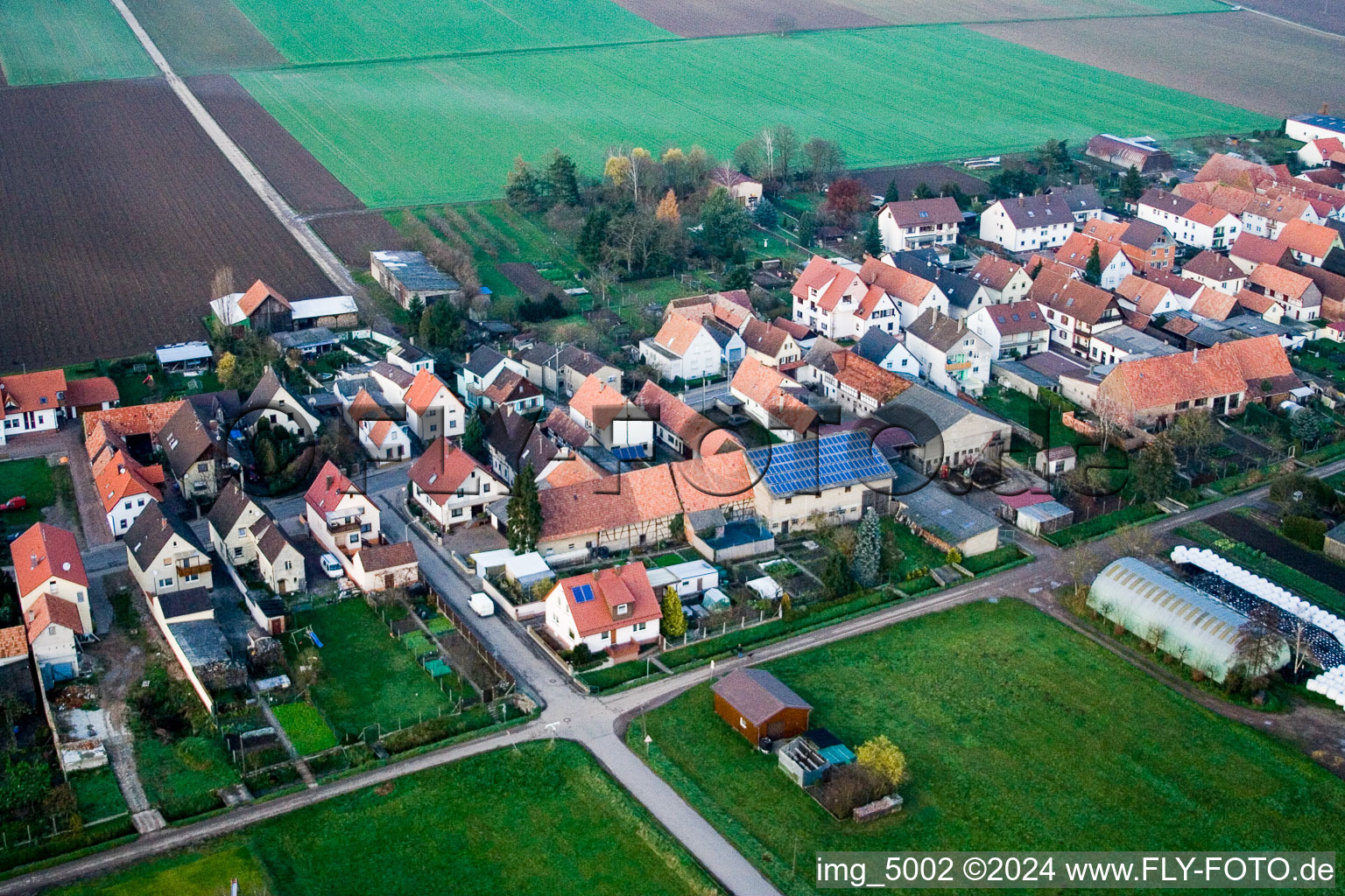 Saarstr in Kandel in the state Rhineland-Palatinate, Germany seen from above