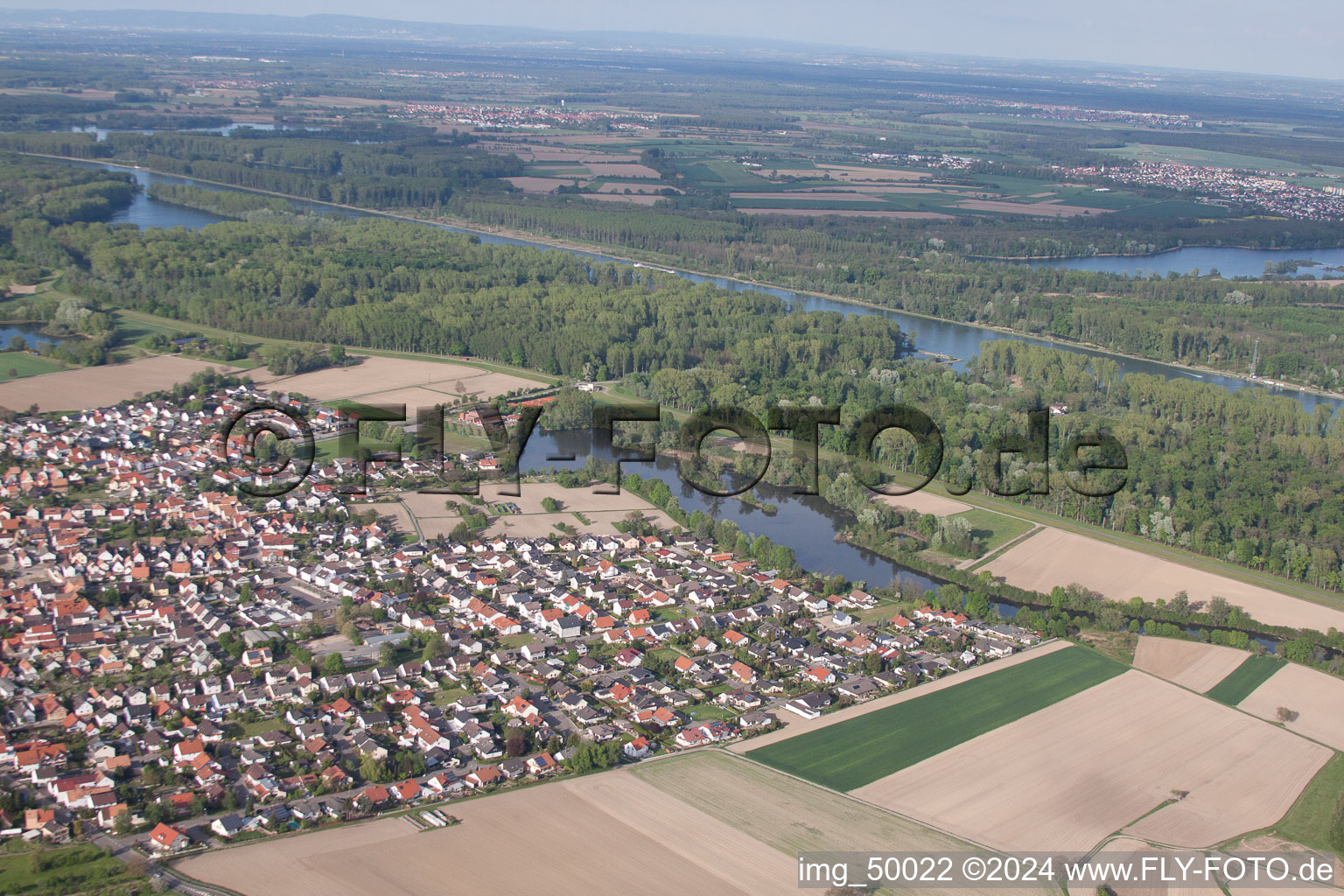 Leimersheim in the state Rhineland-Palatinate, Germany from above