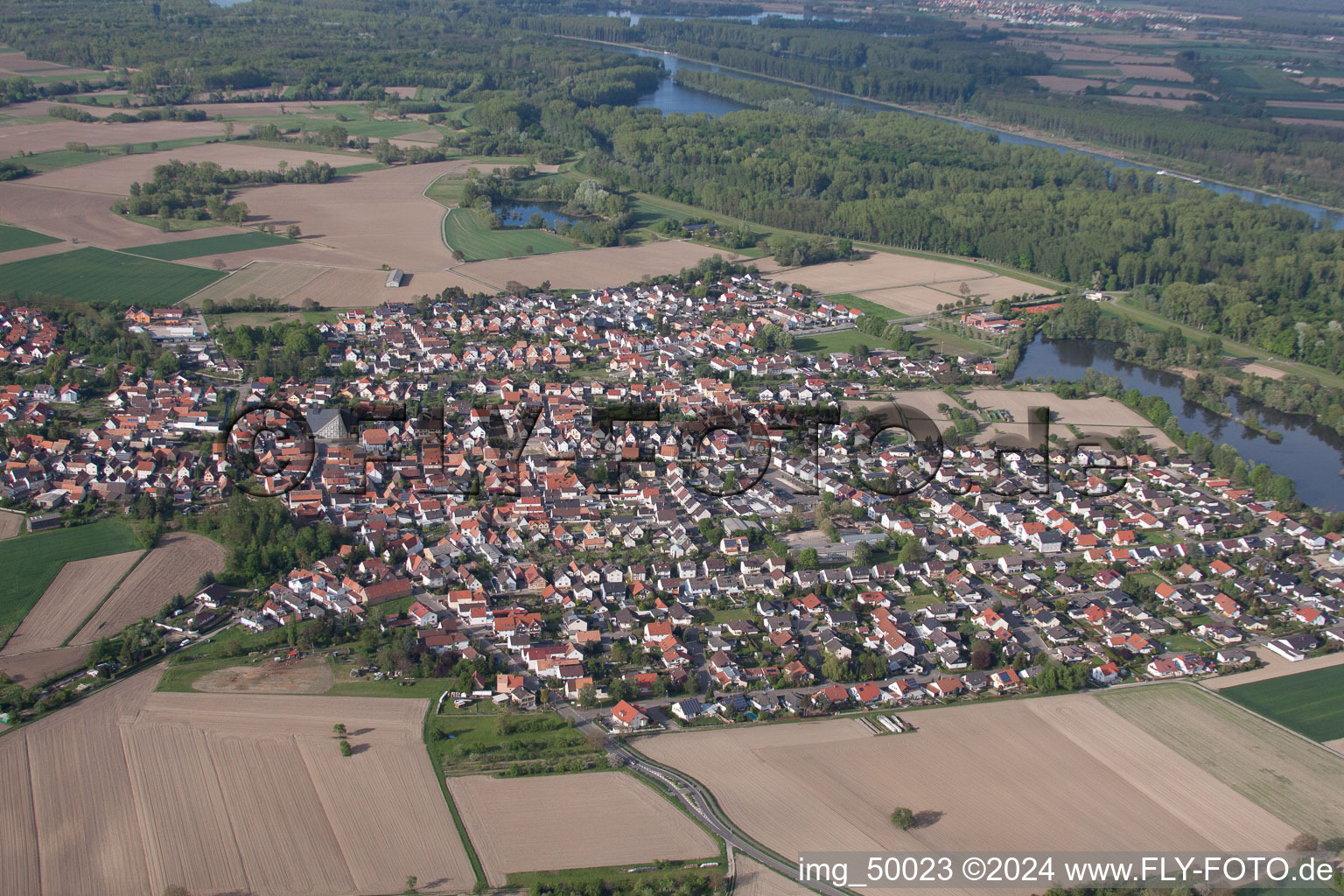 Leimersheim in the state Rhineland-Palatinate, Germany from above