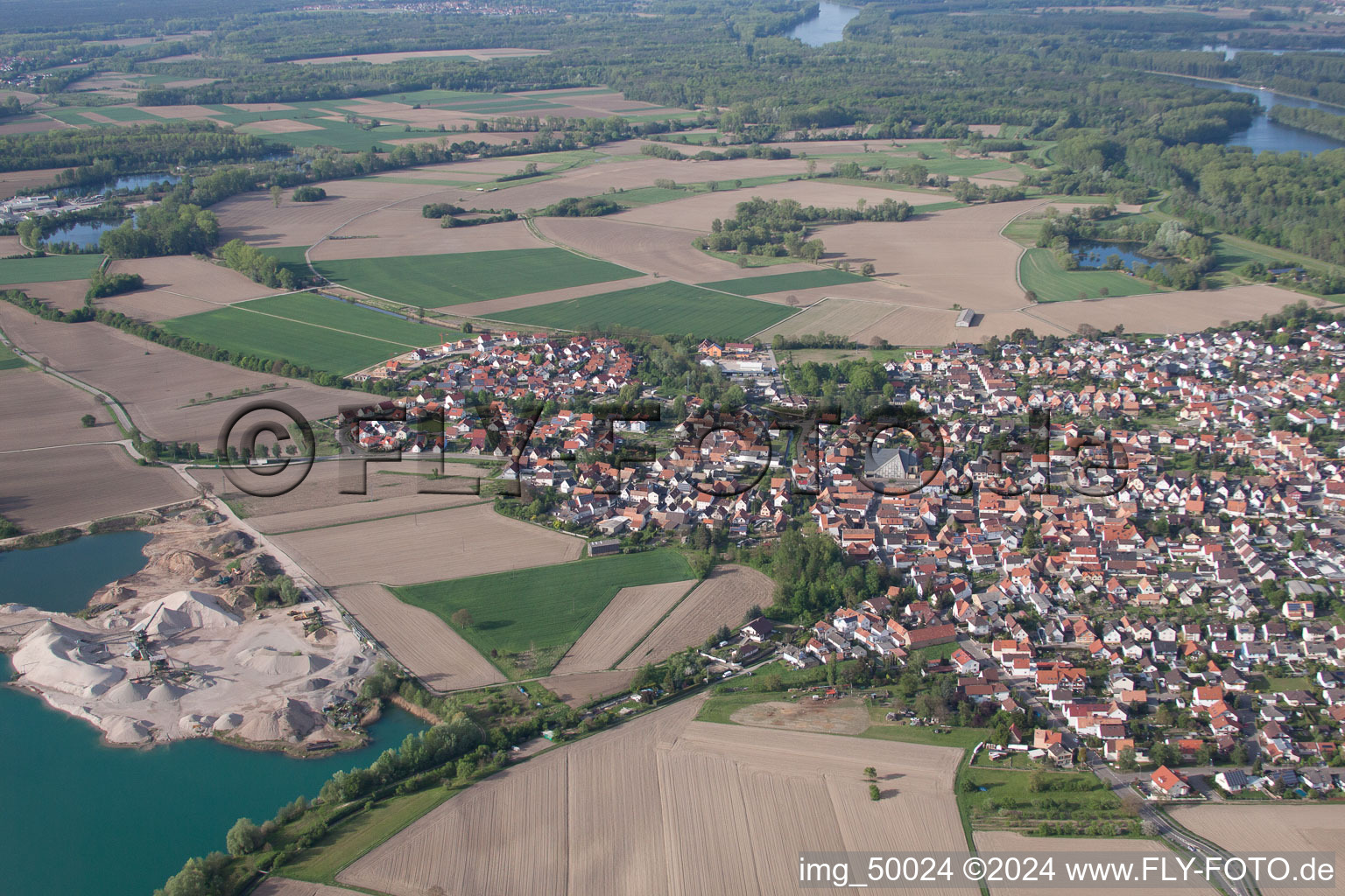 Leimersheim in the state Rhineland-Palatinate, Germany seen from above