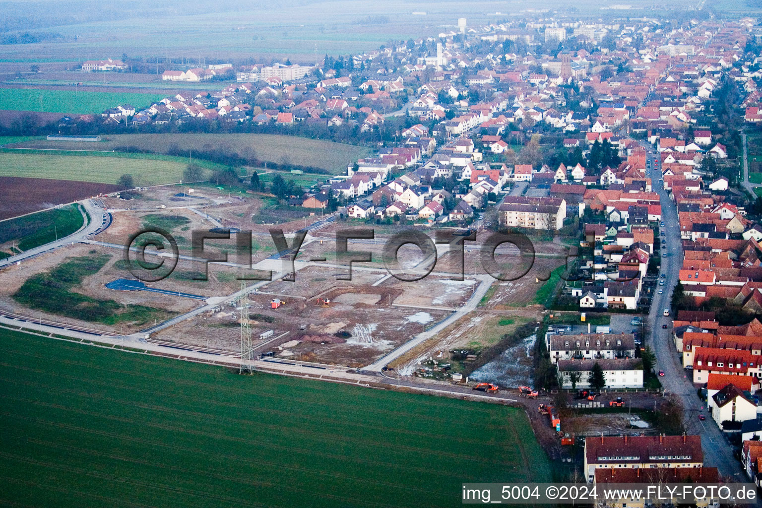 Aerial view of New development area Am Höhenweg in Kandel in the state Rhineland-Palatinate, Germany