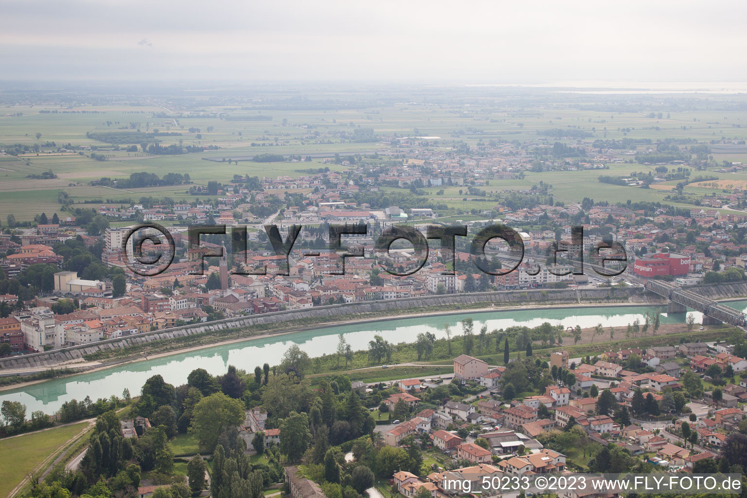 Aerial view of Latisana in the state Friuli Venezia Giulia, Italy