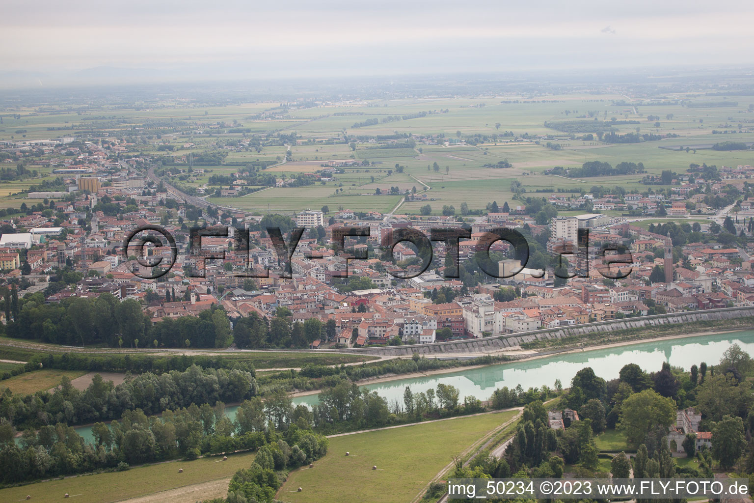 Aerial photograpy of Latisana in the state Friuli Venezia Giulia, Italy