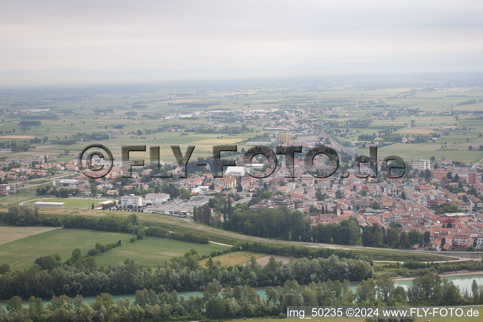 Oblique view of Latisana in the state Friuli Venezia Giulia, Italy