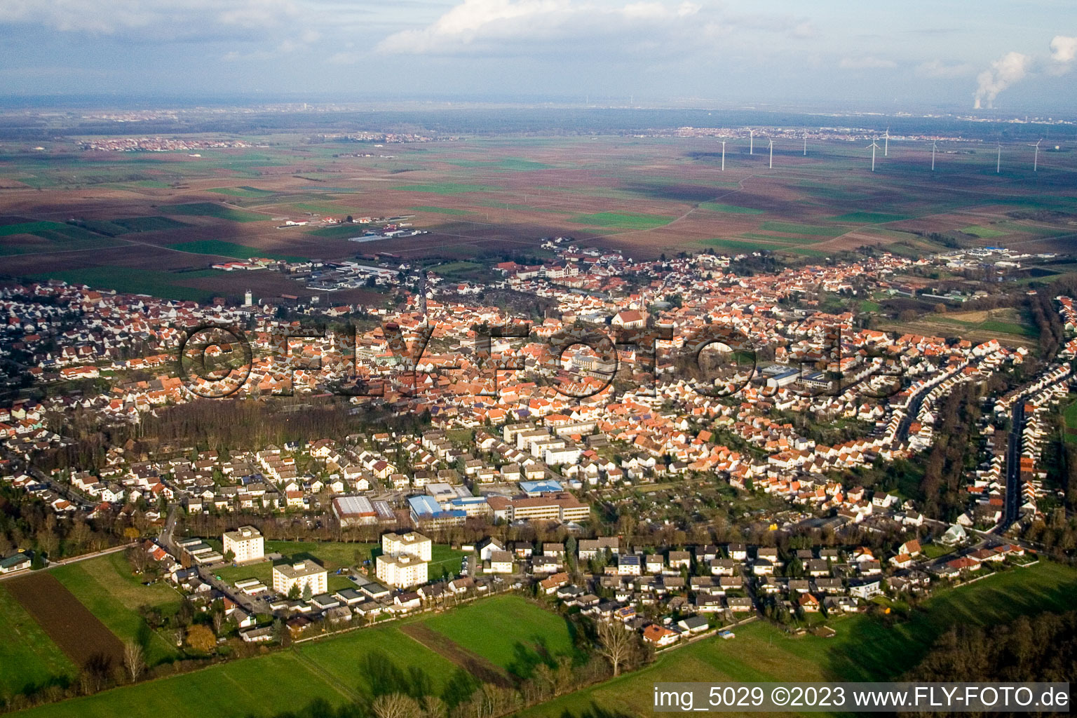 Aerial view of From the southwest in the district Herxheim in Herxheim bei Landau in the state Rhineland-Palatinate, Germany