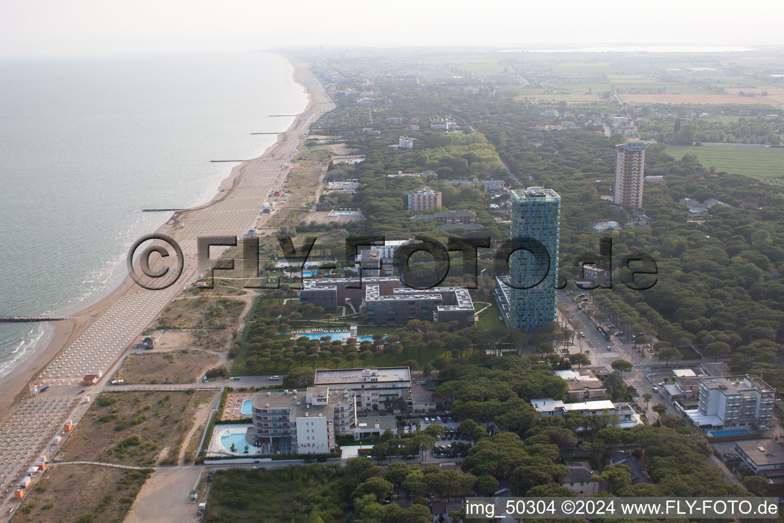 Drone recording of Lido di Jesolo in the state Metropolitanstadt Venedig, Italy