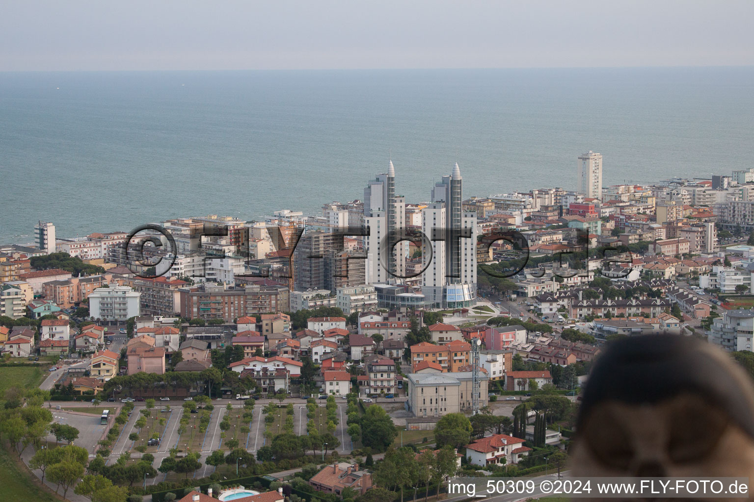 Lido di Jesolo in the state Metropolitanstadt Venedig, Italy from a drone