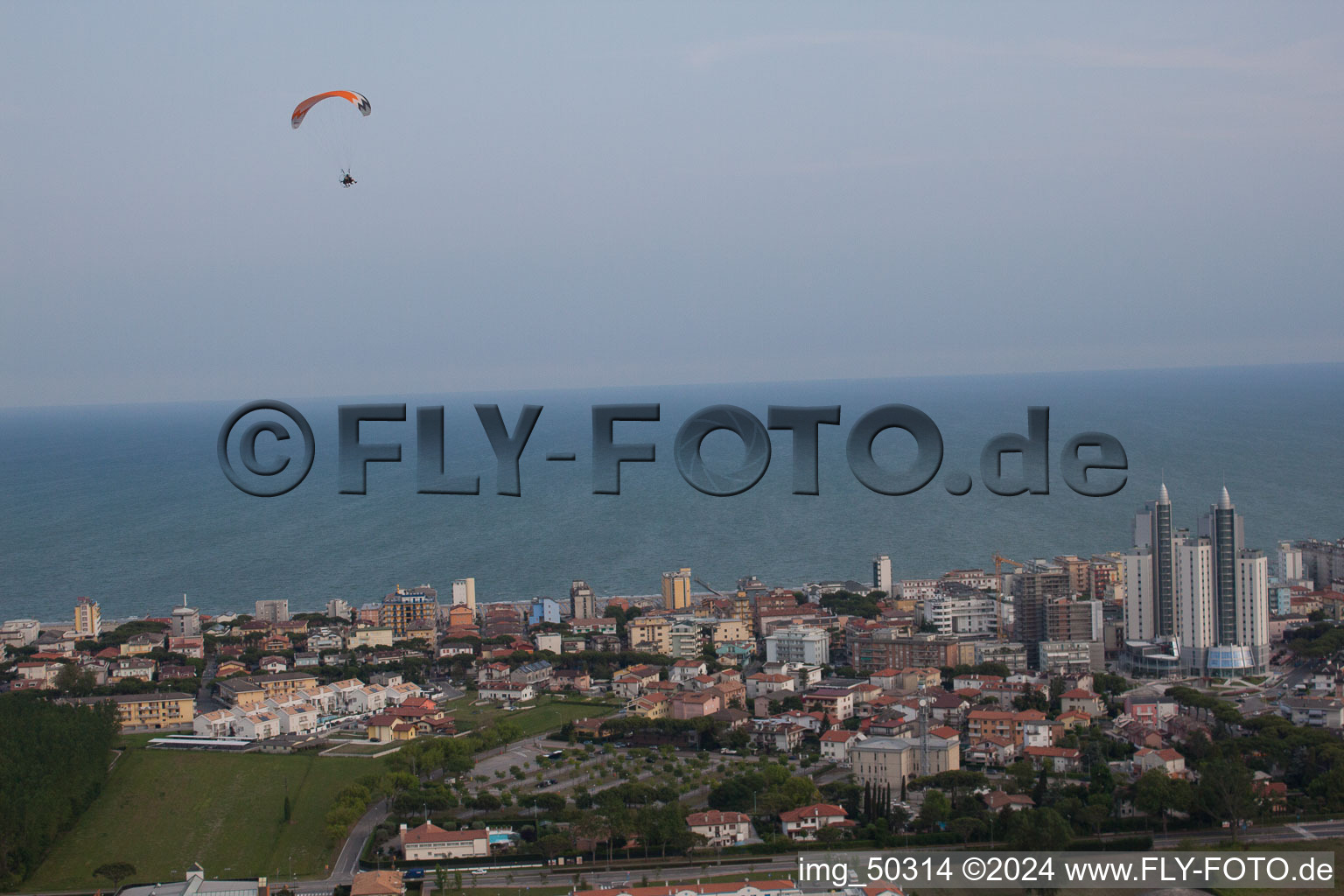 Aerial view of Lido di Jesolo in the state Metropolitanstadt Venedig, Italy