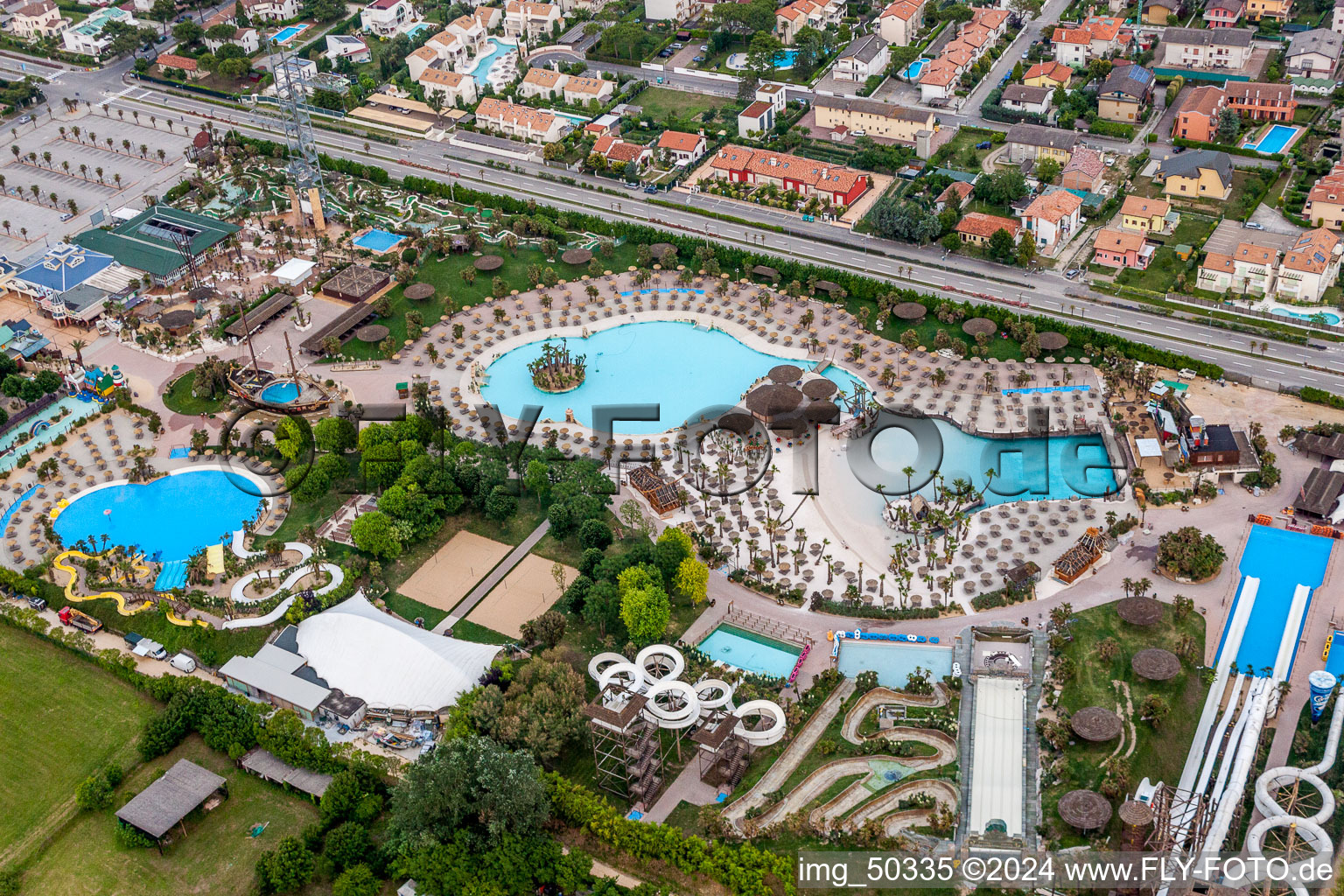 Waterslide on Swimming pool of the Aqualandia in Lido di Jesolo in Venetien, Italy