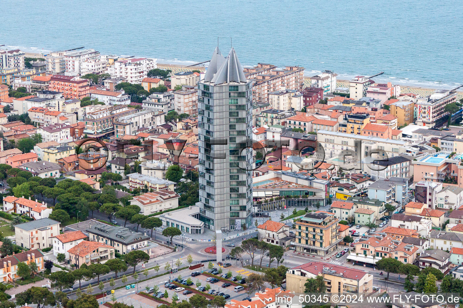 High-rise building of the hotel complex on Via Aquileia in Lido di Jesolo in Venetien, Italy