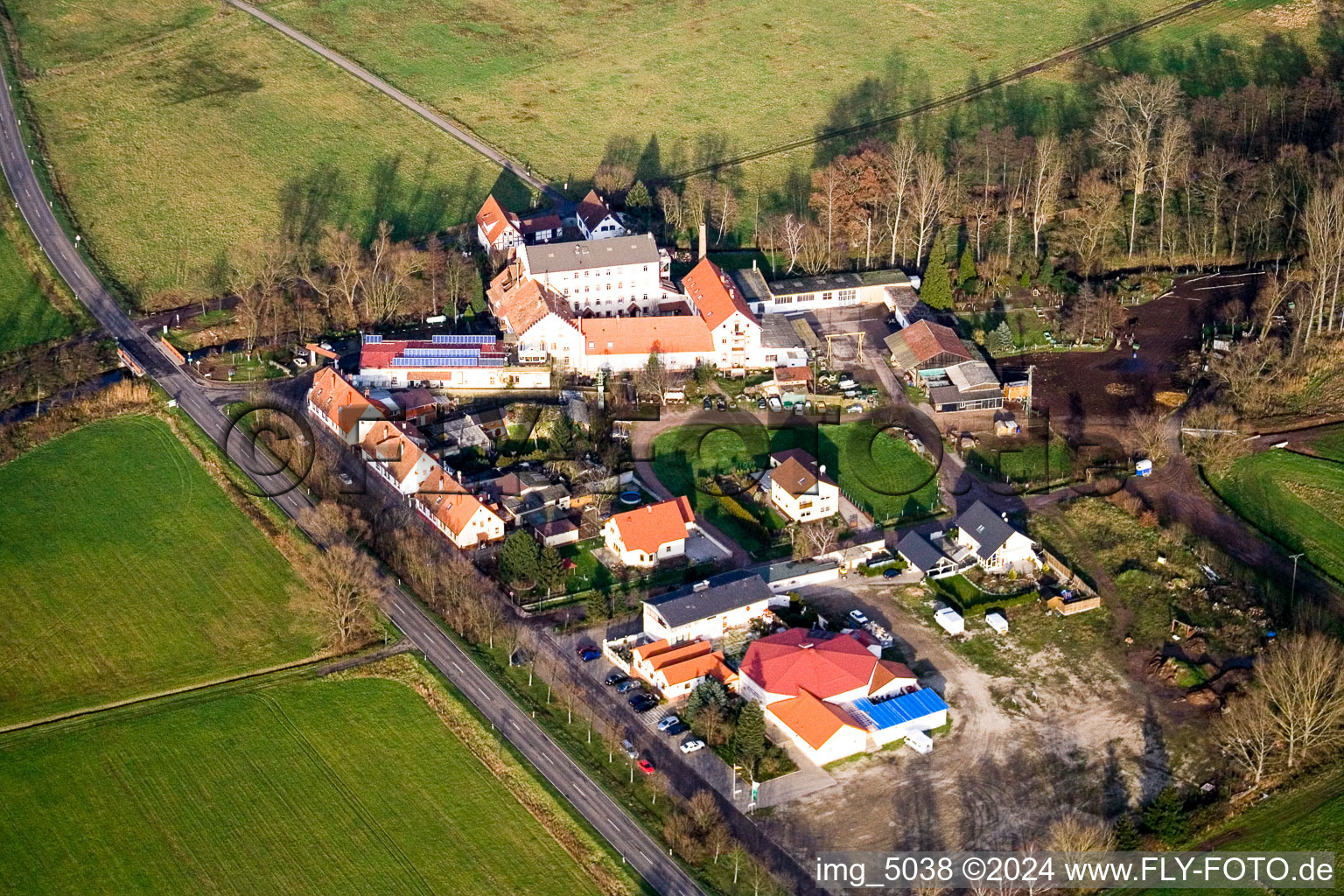 Aerial photograpy of Fuchsmühle in Offenbach an der Queich in the state Rhineland-Palatinate, Germany