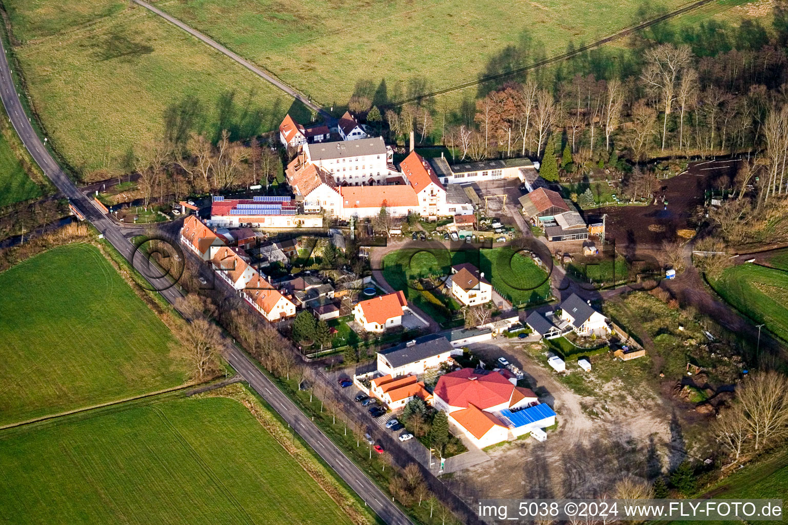 Aerial photograpy of Fox Mill in the district Offenbach in Offenbach an der Queich in the state Rhineland-Palatinate, Germany