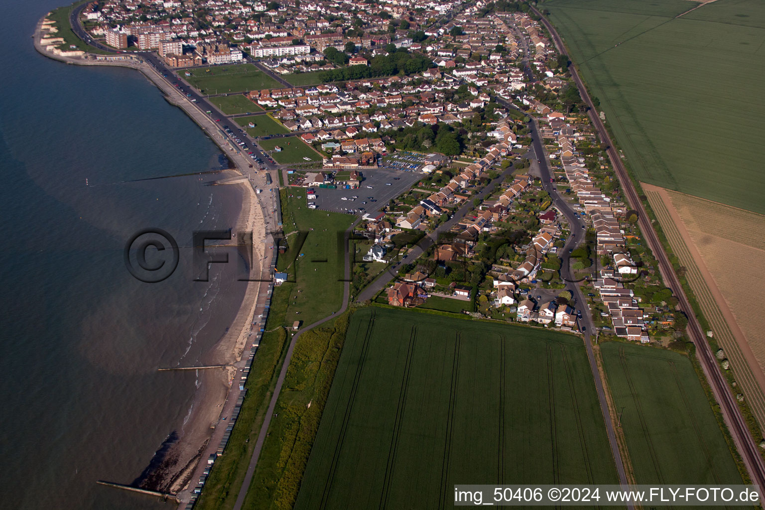 Aerial view of Birchington-on-Sea in the state England, Great Britain