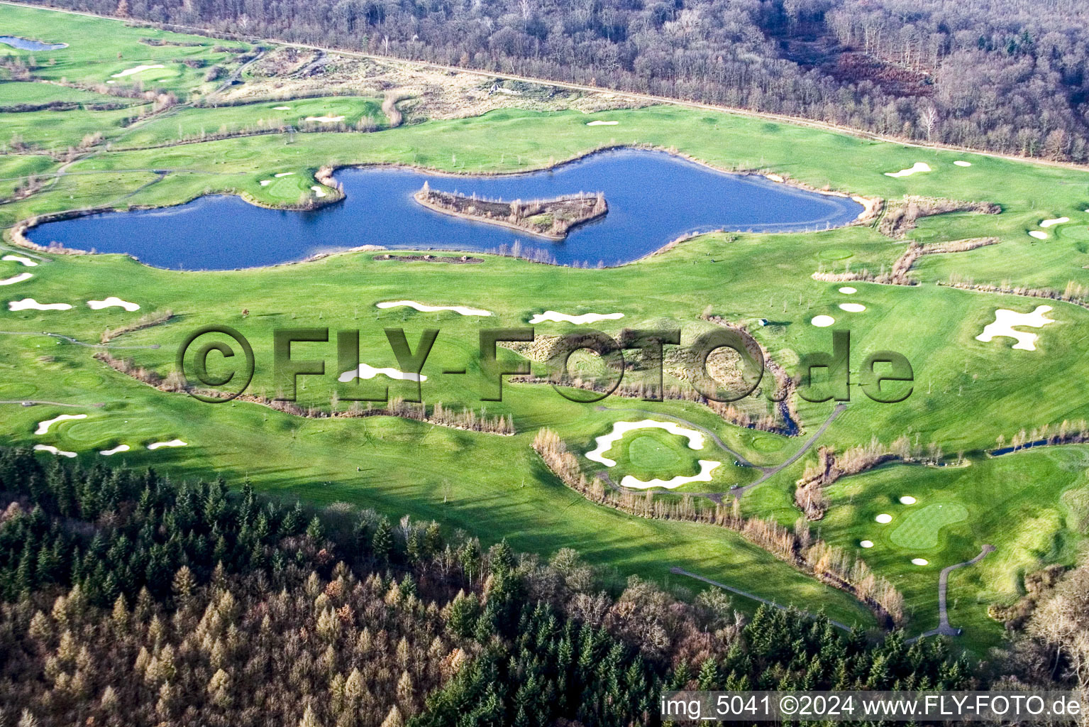 Grounds of the Golf course at Golfanlage Landgut Dreihof in Essingen in the state Rhineland-Palatinate seen from above