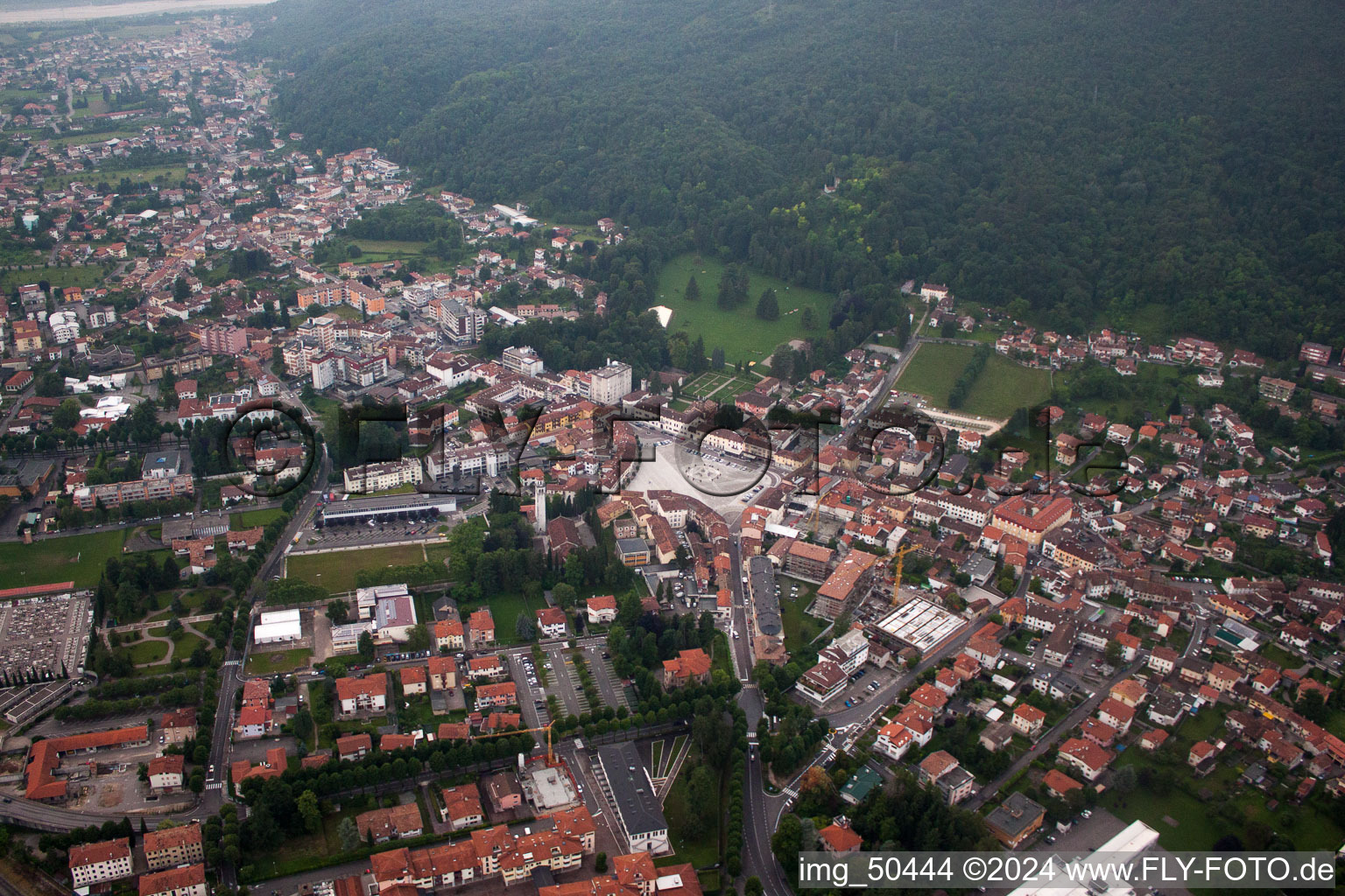 Oblique view of Maniago in the state Pordenone, Italy