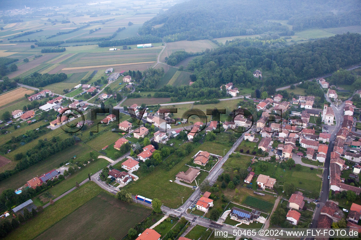 Aerial view of Solimbergo in the state Friuli Venezia Giulia, Italy