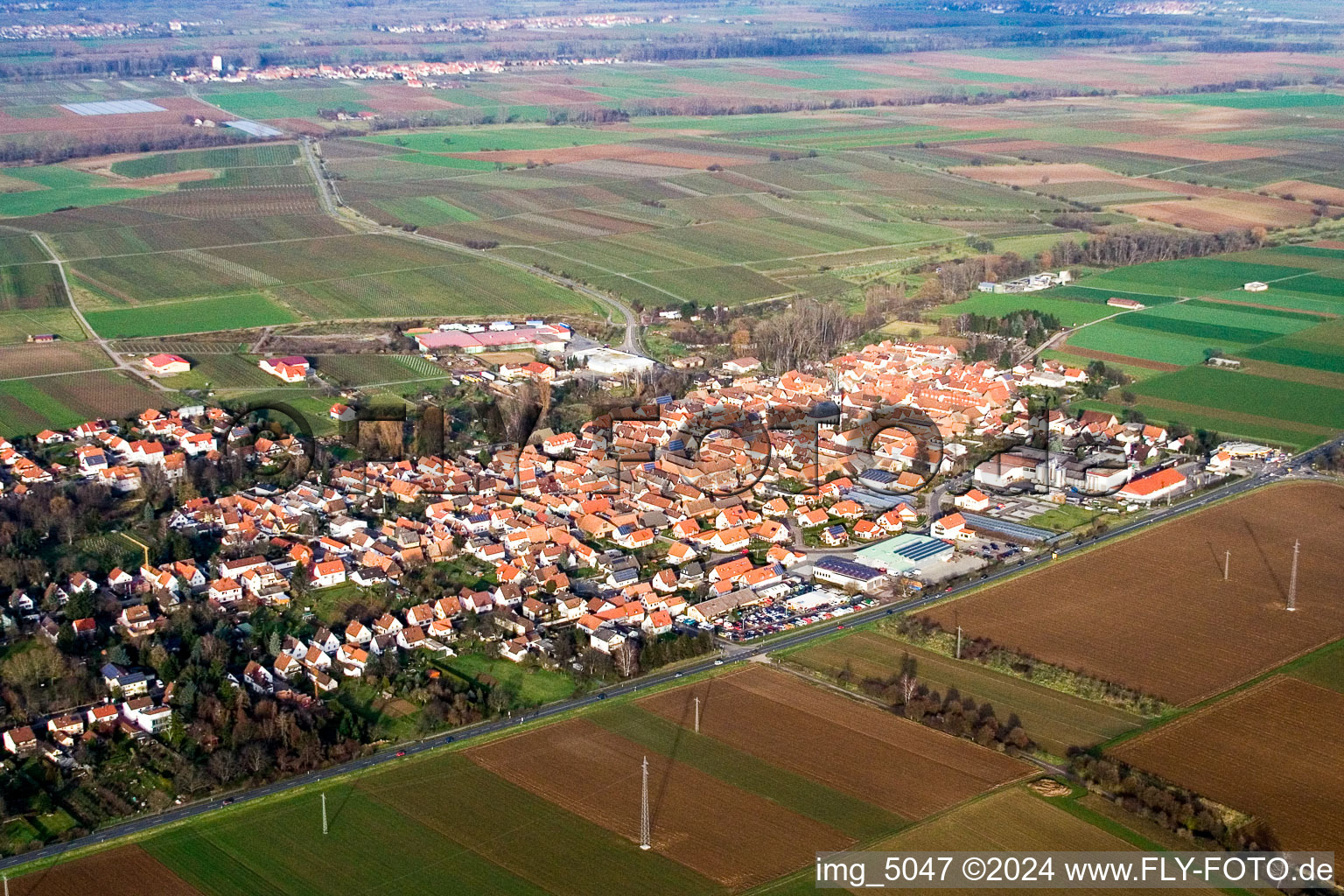 Aerial view of B. Landau in the district Niederhochstadt in Hochstadt in the state Rhineland-Palatinate, Germany