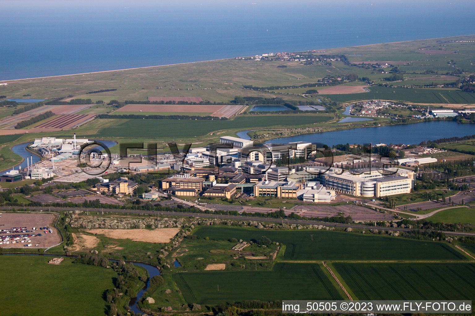 Building and production halls on the premises of the chemical manufacturers Pfizer Ltd and Discovery Park in Sandwich in England, United Kingdom
